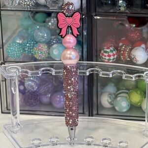 Handcrafted Pink and Glittery Beaded Pen with Bow